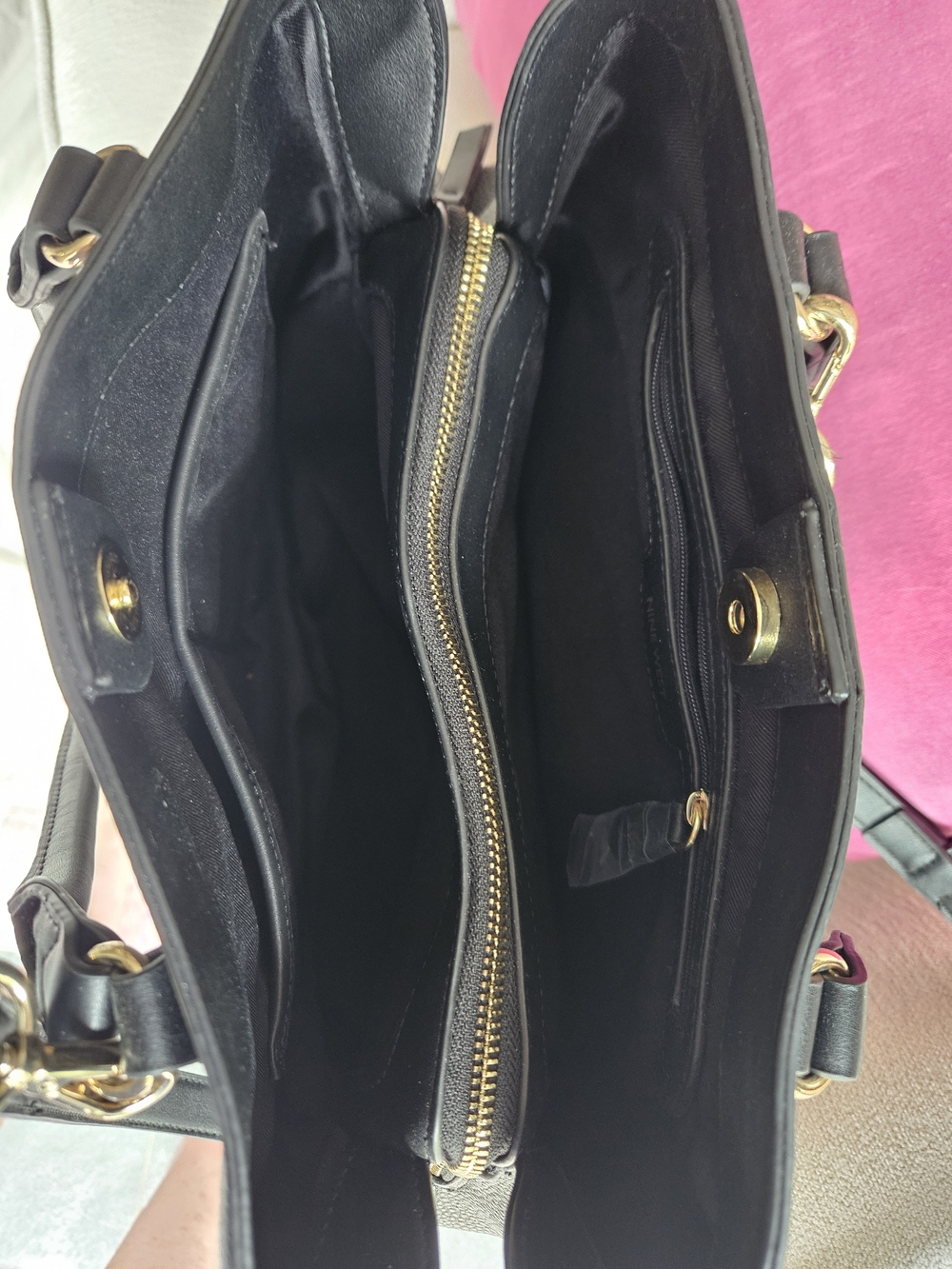 Nine West Black Pebbled Leather Satchel with Gold Accents - Picture 6 of 7